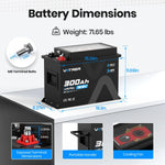 Vatrer 300Ah RV battery dimensions with handle and cooling fan