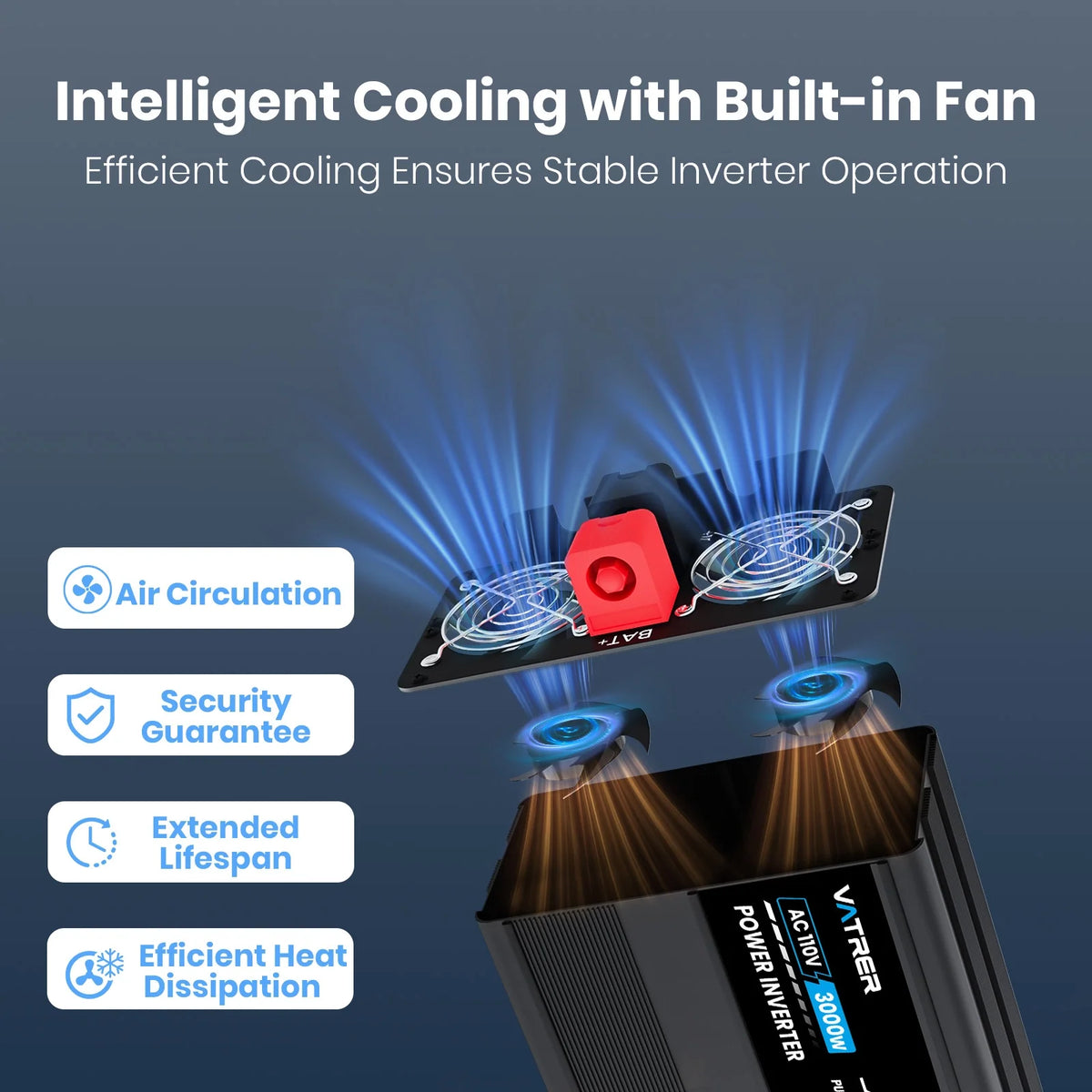 Vatrer 3000W Pure Sine Wave Inverter Built-in Cooling Fan