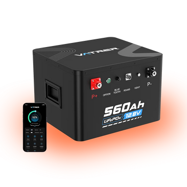 Vatrer 12V 560Ah LiFePO4 battery with Bluetooth app monitoring
