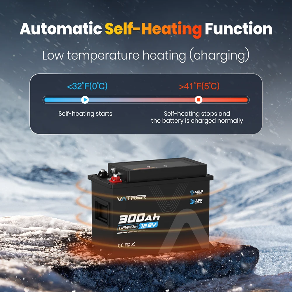 12V 300Ah self-heating lithium battery for cold-weather charging