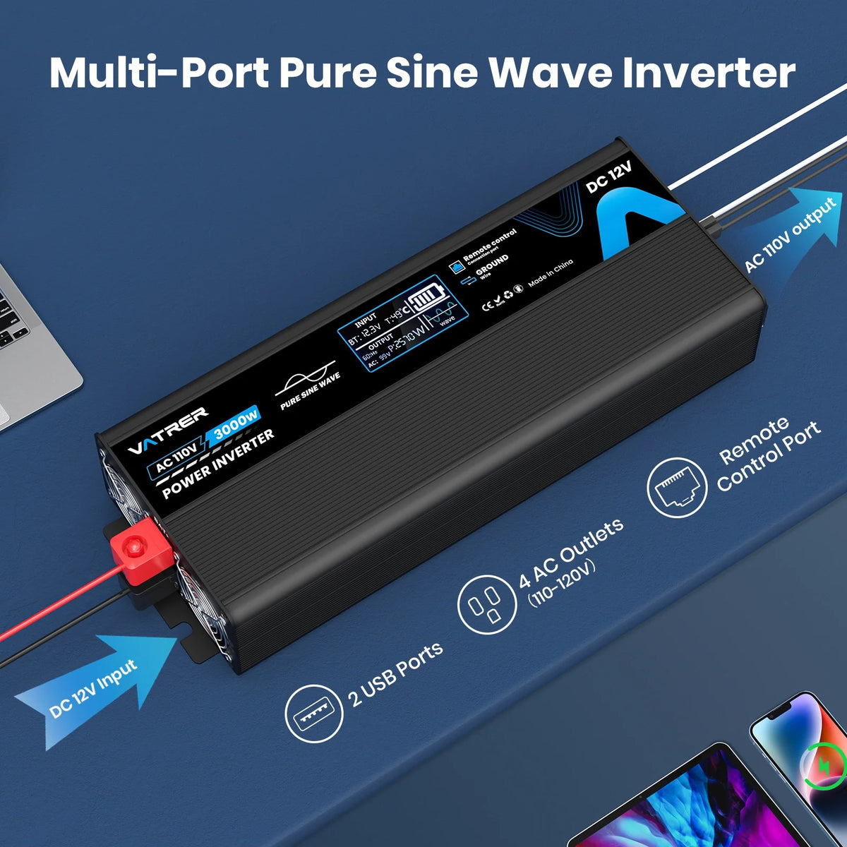 Vatrer 3000W Pure Sine Wave Inverter Multi-port