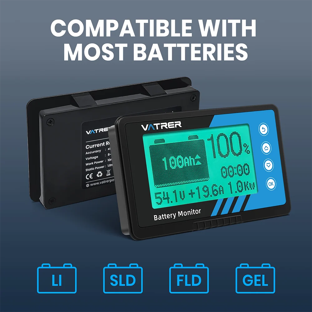 Vatrer 500A Battery Monitor Compatible with Most Golf Cart Batteries