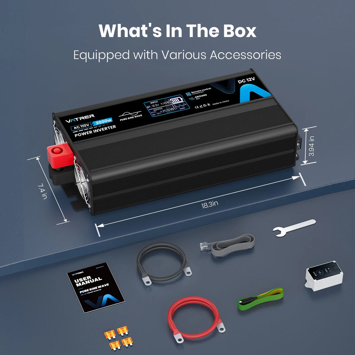 Vatrer 3000W Pure Sine Wave Inverter with Various Accessories