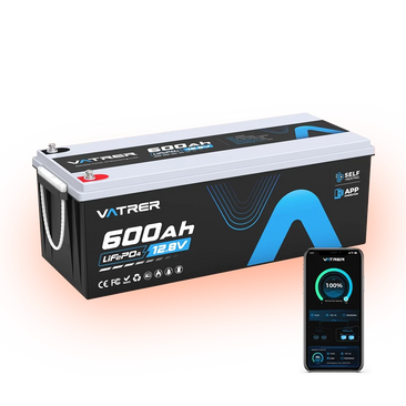 Vatrer 12V 600Ah Bluetooth lithium battery with self-heating and app monitoring