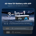 12V 600Ah LiFePO4 battery with self-heating temperature protection and app monitoring