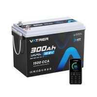Vatrer 12V 300Ah Bluetooth Deep Cycle Lithium Battery 200A BMS