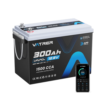 Vatrer 12V 300Ah Bluetooth Deep Cycle Lithium Battery 200A BMS
